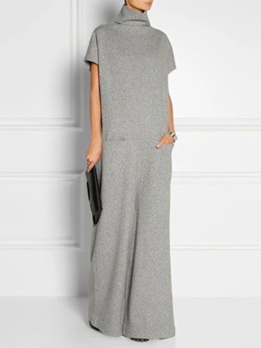 Women Formal Wear Zara - Freeacy Solid Grey Damen-Freizeitkleid, Stehkragen, kurze
