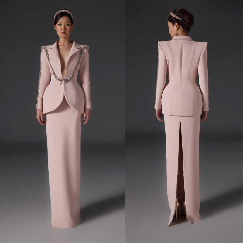Women Formal Wear With Tie - Abschlussfeier Mädchen Blazer-Kleid-Sets Maßgeschneiderte Damen Kristall-Perlen