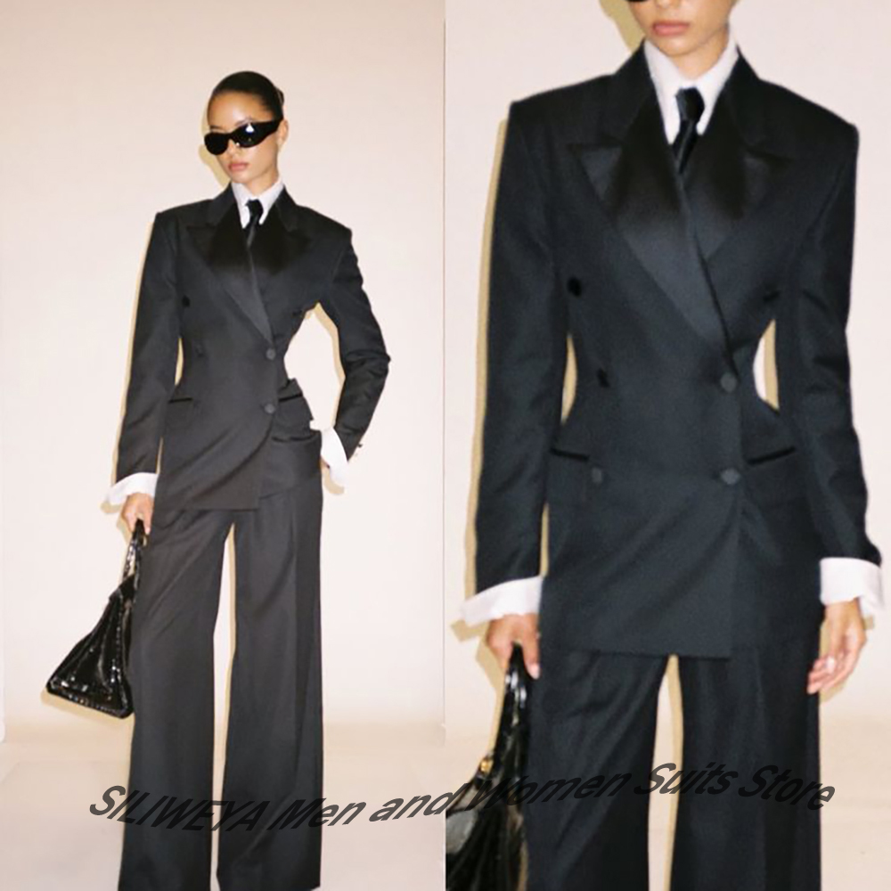 Women Formal Wear Black - Professioneller schwarzer zweireihiger Anzug für Damen,