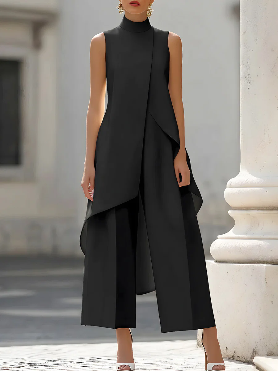 Women'S Formal Wear Wedding - Ärmelloser Hochgeschlossener Asymmetrischer Mehrlagiger Jumpsuit mit