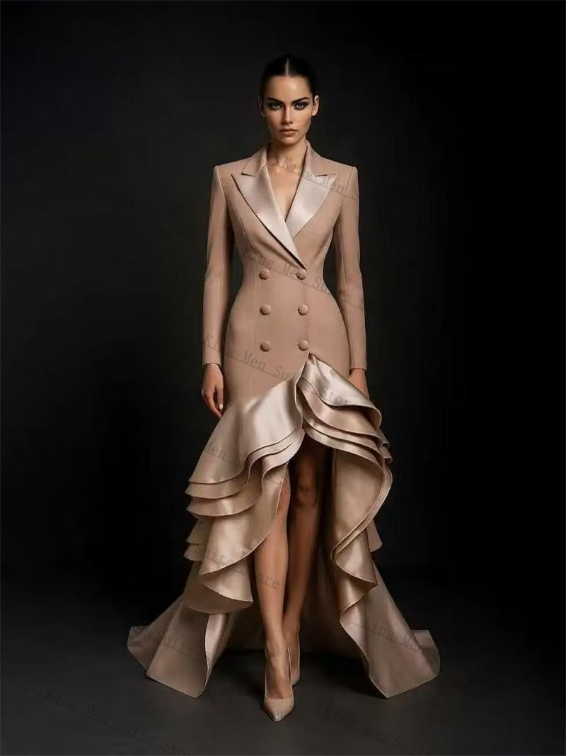 Women'S Formal Wear For A Wedding - Champagnerfarbene Damenanzüge, 1-teilig, langer Blazer, Ballkleid,