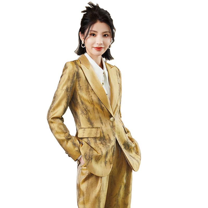 Women Formal Wear With Tie - Frauen Golden Schwarz Formale Hosenanzug Herbst
