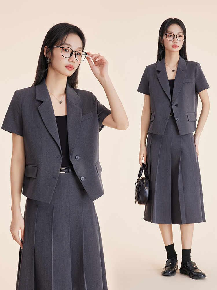 Women'S Formal Wear Petite - Graues Damenanzug-Set für Herbst und Winter,