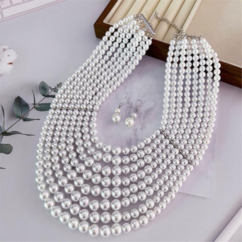 Formal Wear Jewelry For Women - Anspruchsvolle Halskette mit mehrlagigen Kunstperlen und
