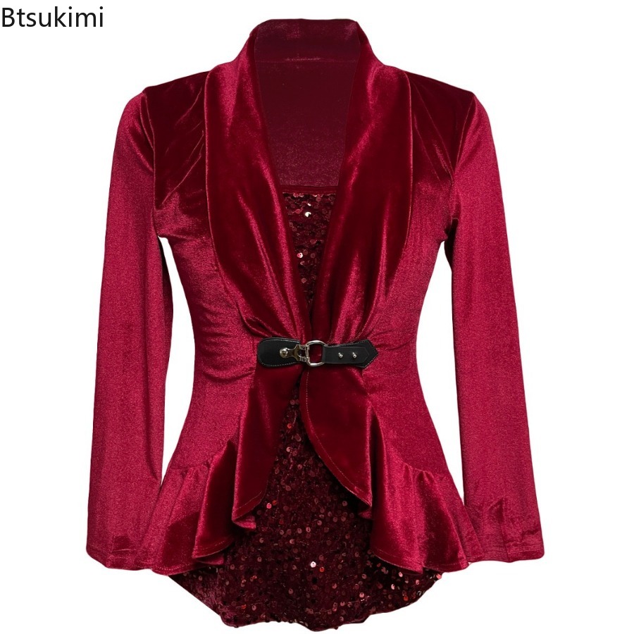 Women Formal Wear Stitching - 2026 Neue Damenmode Sexy Pailletten-Kontrast-Bluse Jacke