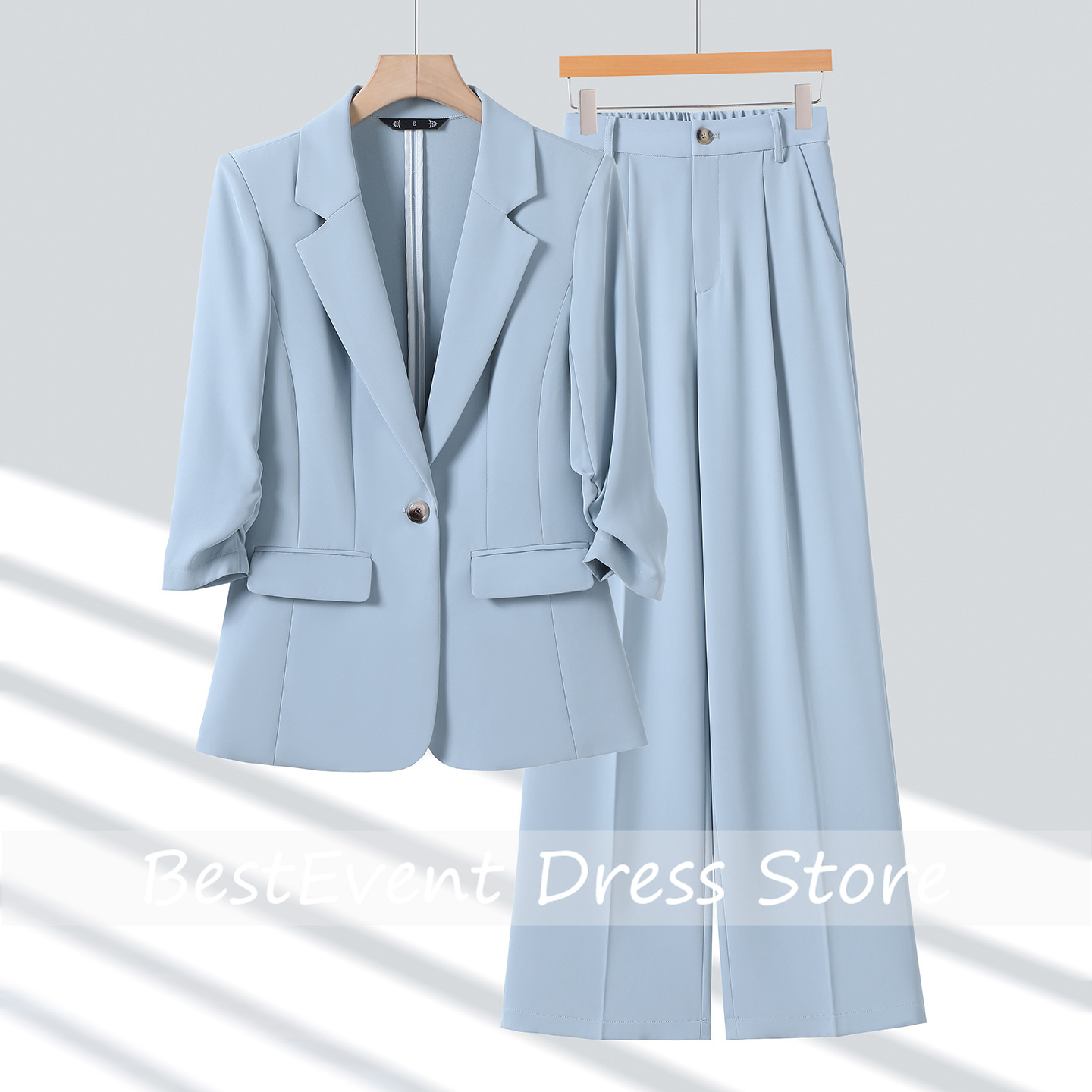 Blazer Set Women Formal - Hellblaues Damen-Hosenanzug-Set im Casual-Stil, Neuheit, Eleganter