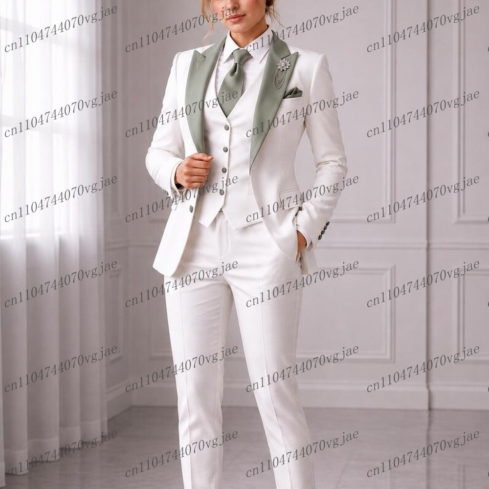 Blazer Set Women Formal - Mintgrüner Kragen Weißer Formeller Business-Anzug für