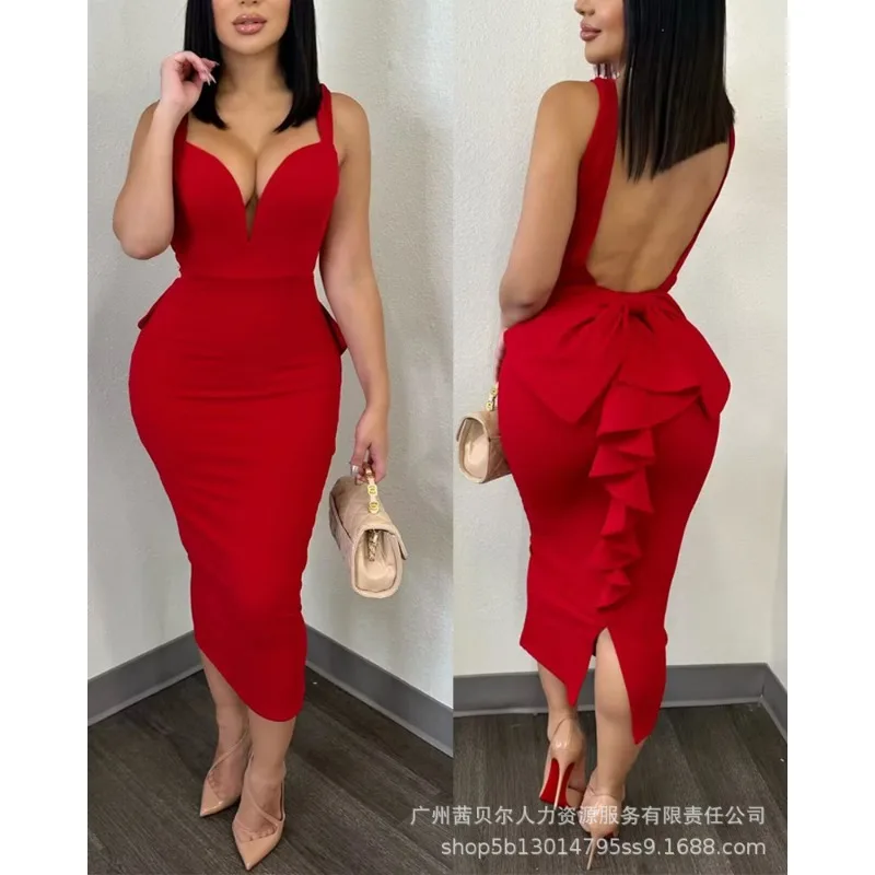 Women Formal Wear Zara - Neues Damen-Kleid mit rückenfreiem Rüschen-Patchwork, 2023,
