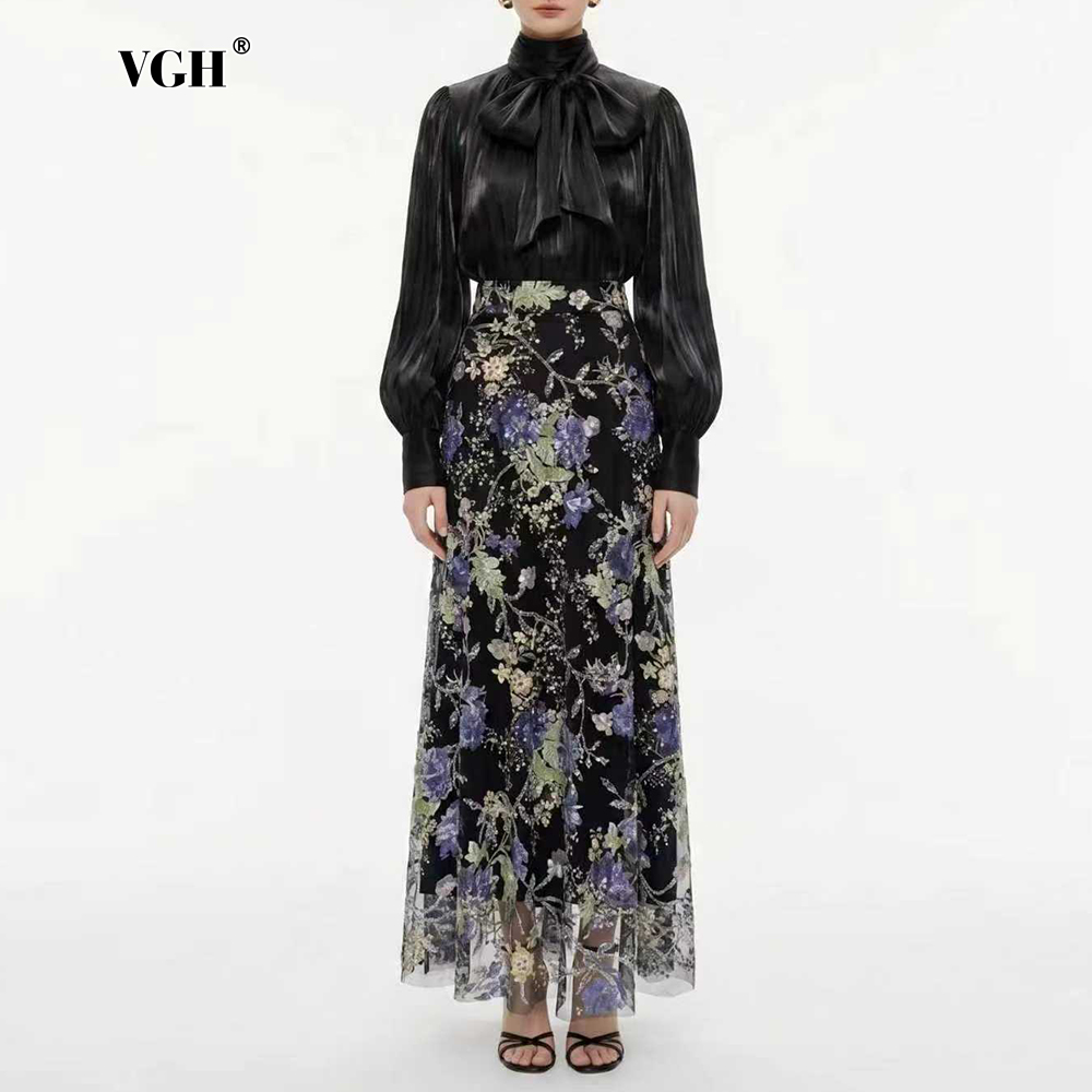 Women Formal Wear Black - VGH Elegantes Schickes Schwarzes Blumen-Zweiteiler-Set für