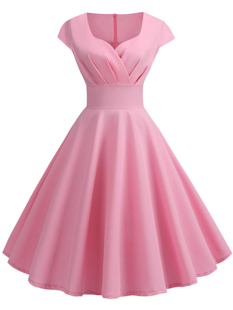 Women Formal Wear Zara - Rosa Sommerkleid Damen V-Ausschnitt Vintage Robe