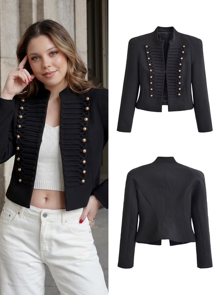 Women Formal Wear Black - HH Damen Vintage Napoleon-Jacke Stehkragen Doppelreihig