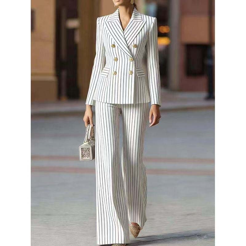 Women Formal Wear Business - Herbst Hosenanzug Damen Gestreift Business Arbeitskleidung