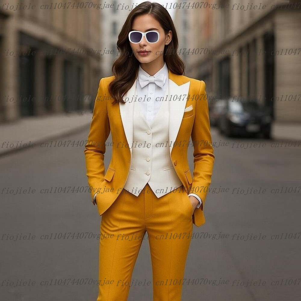 Blazer Set Women Formal - Gelber und weißer formeller Business-Anzug für
