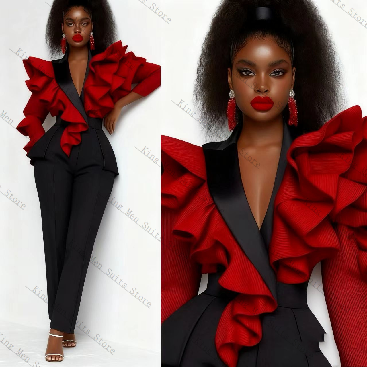 Rot-schwarzes Damen-Anzug-Set, – Women Formal Wear With Black Blazer Bewertung und Preis