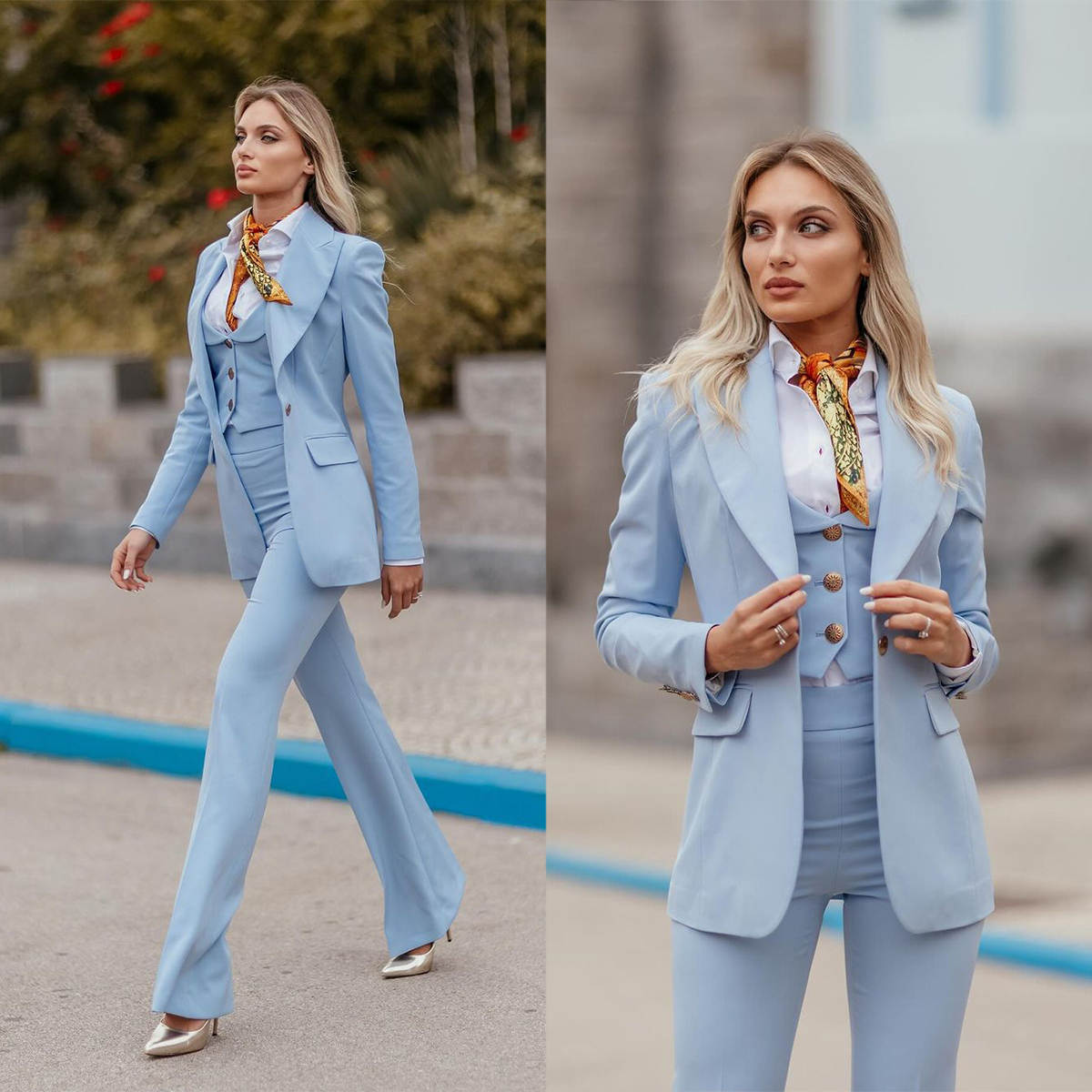 Damen-Anzüge in Himmelblau mit – Women Formal Wear With Tie Bewertung und Preis