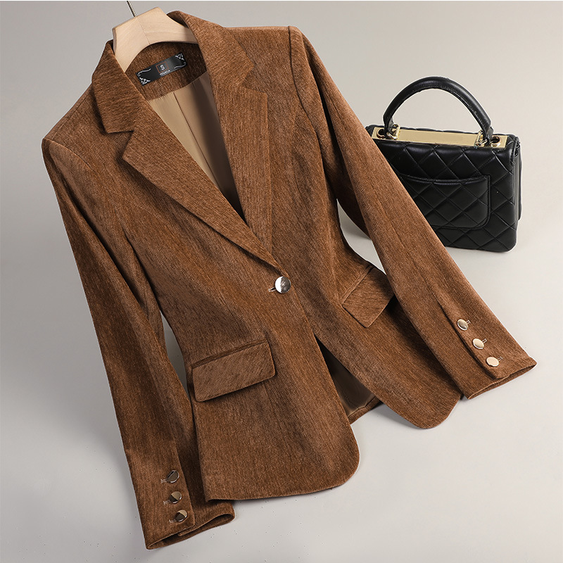 Gelbgoldener Samt-Blazer für D – Women Formal Wear Business Bewertung und Preis