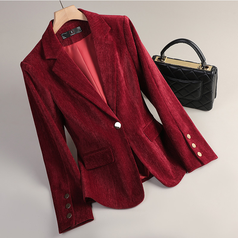 Gelbgoldener Samt-Blazer für D – Women Formal Wear Business Bewertung und Preis