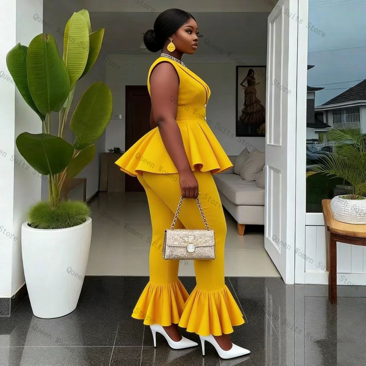 Gelbes Damen-Hosenanzug-Set, 2 – Women'S Formal Wear For A Wedding Bewertung und Preis