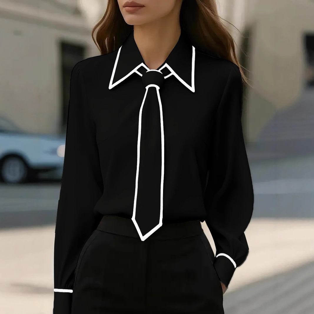 Damenbluse mit Kontrastbesatz  – Women Formal Wear With Tie Bewertung und Preis